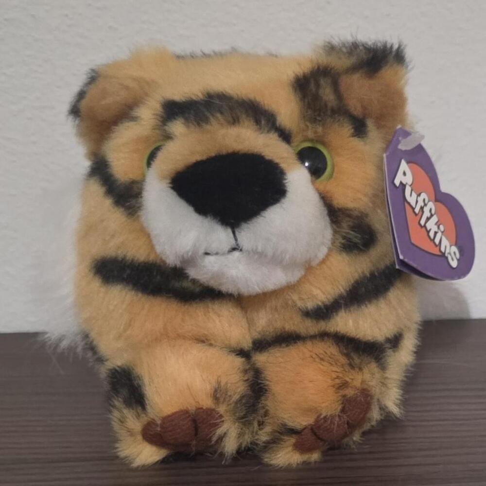 Puffkins Tiger plush toy with black stripes on orange fur #tiger #plush